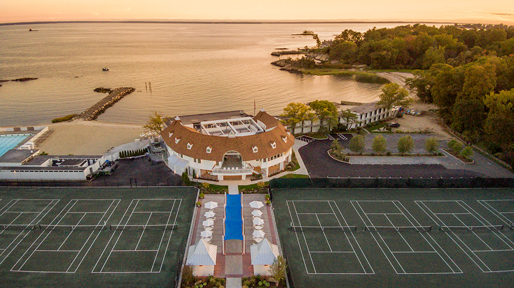 Aerial view of the Tokeneke Club on the Long Island Sound